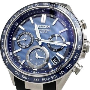 CITIZEN Attesa GPS Eco-Drive CC4050-18L Watch, Titanium/Rubber, Solar Powered, Radio Controlled, Blue Dial/Black Rubber Strap, Men's [Used]