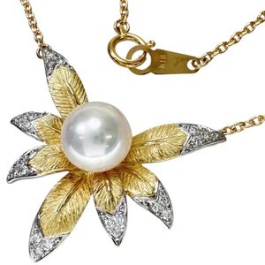 Akoya pearl 8.5mm, diamond 0.15ct necklace, K18 gold/Pt900 platinum, 8.5g, 41.5cm, women's. [Used]