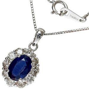 Sapphire 0.80ct Diamond 0.50ct Necklace K18WG White Gold 3.4g 45.5cm Women's [Used]