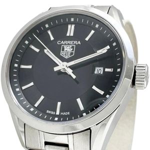 TAG HEUER Carrera Date WV1414 Watch, Stainless Steel, Quartz, Black Dial/Silver Strap, Women's [Used]