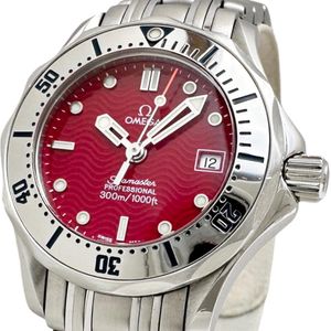 OMEGA Seamaster Professional 300 2582.61 Marui Limited Edition Watch, Stainless Steel, Quartz , RED Dial/Silver Strap, Ladies' [Used]