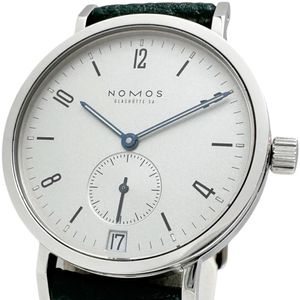 NOMOS Tangente Sport Date TS1B1S1/502 Watch, Stainless Steel/Leather Strap, Manual Winding, Silver Dial/Green Aftermarket Leather Strap, Men's [Used]