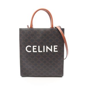 【二手】Celine CELINE托特包 小號垂直模型 Cabas Triomphe 2WAY 191542BZK 黑色/ブラウン/白色 PVC塗層帆布皮革 Triomphe 垂直 Cabas 小號