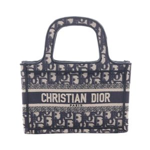 【중고】 Dior 토트백 BOOK TOTE 미니 엠브로이더리 S5475ZRIW 아이보리/네이비 캔버스 오블리크 북토트 미니 여성용 Used A