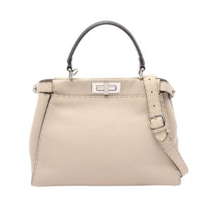 【二手】FENDIPeekaboo Regular 兩用手提包 8BN290 象牙色/深灰色皮革 Peekaboo Selleria Regular 女士二手 A