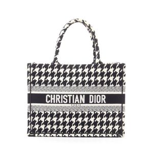 [중고] Dior 토트백 BOOK TOTE 미디엄 하운드투스 화이트/블랙 캔버스