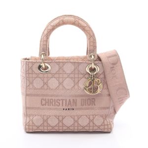 [Used] Dior LADY D-LITE Medium Cannage 2-Way Handbag, Pink/Pink Gold Canvas Handbag, Women's, Used B