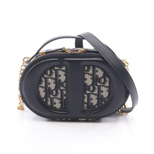 [Used] Dior CD Signature Oblique Oval Camera Bag 2WAY S2201UTZQ_M928 Navy/Ivory Canvas Leather CD Signature Oblique Oval Camera Bag