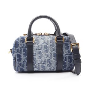 [Pre-owned] Dior Groove 17 Nano Oblique Jacquard 2-Way Handbag, Denim Blue/Navy, Denim Leather, Oblique Pattern, Women's