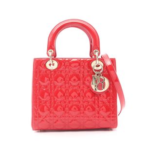 [Pre-owned] Dior handbag, Lady Dior, Cannage, 2-way, metallic RED patent leather, Lady Dior 2-way tote, medium size.