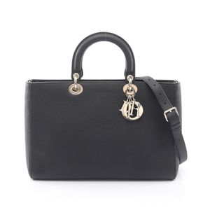 [Used] Dior Lady D- Sire Large 2-Way Handbag , Black Leather, Women's, Used A