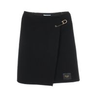 【二手】Prada PRADA 半身裙 安全別針 皮革貼片 P171XE 羊毛裹身裙 女款 二手 A
