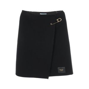 【二手】Prada PRADA 半身裙 安全別針 皮革貼片 P171XE 羊毛裹身裙 女款 二手 A