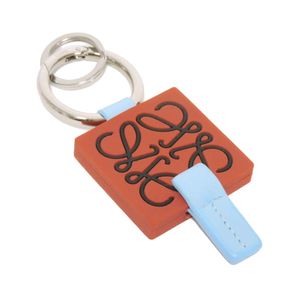 중고 LOEWE 로에베 아나그램 러버 플라크 키링 카프 블루 블랙 트리오 컬러 스퀘어 로고 실버 백 참 엠보싱 실리콘 브릭 레드 키홀더/키링