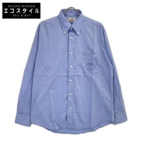Hermes long-sleeved shirt, Sellier buttons, blue, embroidered, size 42-16 1/2 [Used]