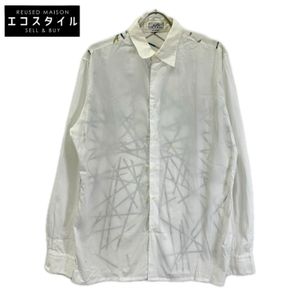 Hermes White All-Over Print Cotton Long-Sleeve Shirt with Back Print and Sleeve Buttons, Size 42 [Used]