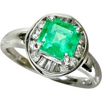 Size 12.5, Emerald 0.78ct, Diamond 0.26ct, Platinum 850, 5.4g, Women's Ring [Used]