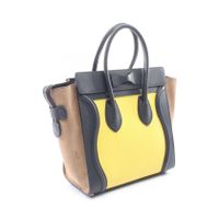 [Used] CELINE Luggage Micro Shopper Tote Bag, Yellow/Navy/Beige, Leather/Suede, Women's.