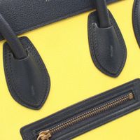 [Used] CELINE Luggage Micro Shopper Tote Bag, Yellow/Navy/Beige, Leather/Suede, Women's.