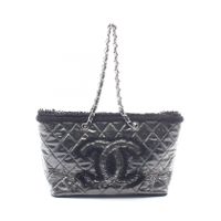 [Used] Chanel CHANEL Tote Bag Patent Toilette Funny Tweed Black Vinyl Wool Matelassé Chain Tote Women's Used B