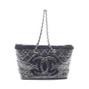 [Used] Chanel CHANEL Tote Bag Patent Toilette Funny Tweed Black Vinyl Wool Matelassé Chain Tote Women's Used B