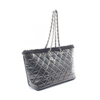 [Used] Chanel CHANEL Tote Bag Patent Toilette Funny Tweed Black Vinyl Wool Matelassé Chain Tote Women's Used B