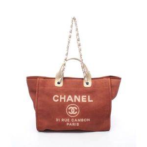 【중고】 Chanel 샤넬 토트백 도빌 레드/화이트 캔버스 레더 도빌 쇼핑백 여성용 Used B