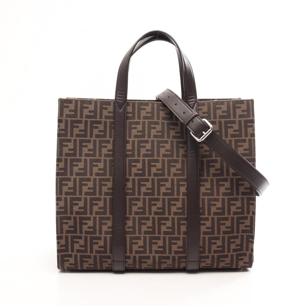 【中古】 フェンディ FENDI トートバッグ ズッカ 2WAY ブラウン キャンバス レザー ズッカ 2wayトート レディース Used B