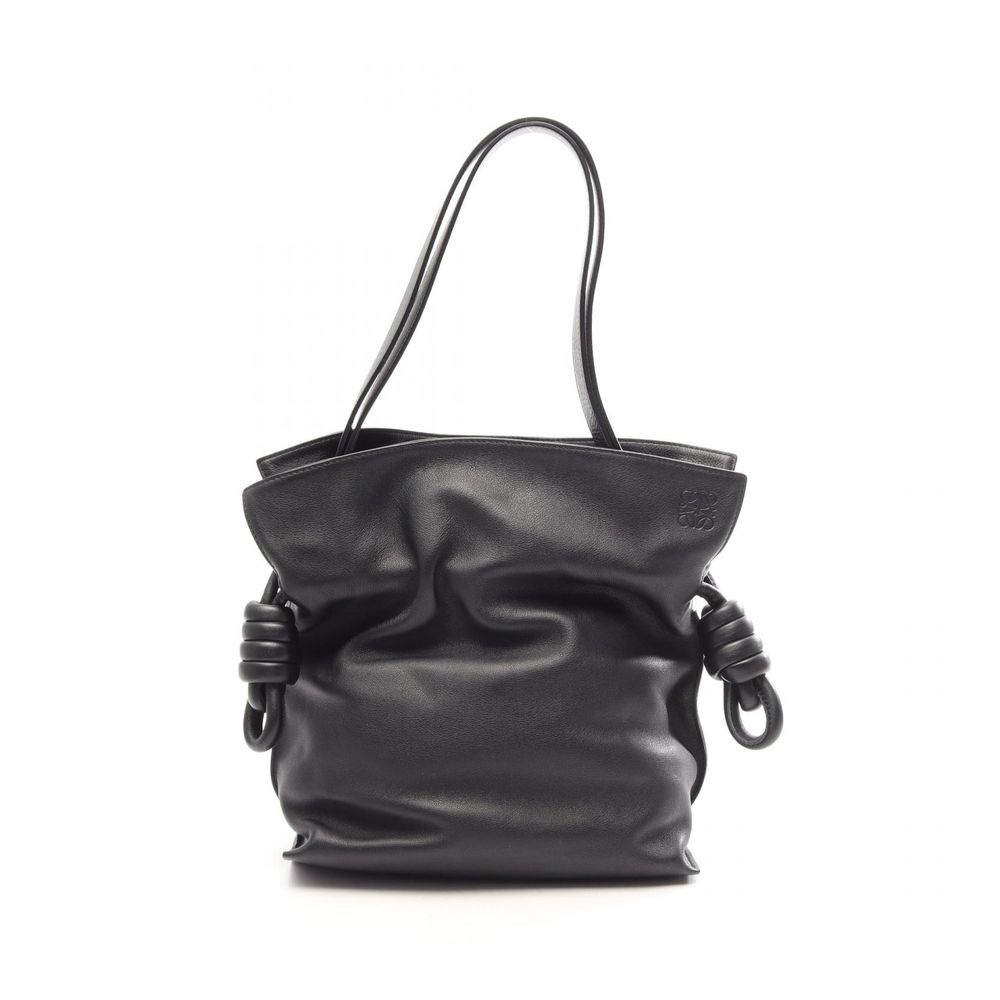 【중고】 LOEWE 숄더백 플라멩코 노트 스몰 블랙 레더 여성용 Used A
