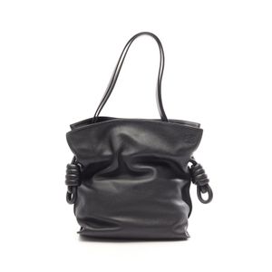 【중고】 LOEWE 숄더백 플라멩코 노트 스몰 블랙 레더 여성용 Used A