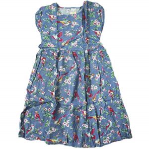 No Brand Flower & Bird Print Dress, Size L, Blue, Short Sleeve, Flared Shirt, Knee-Length Dress/Top [New/Used] [No Brand]