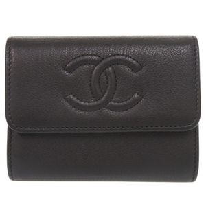 Like New Chanel Coco Mark Leather Black Card Case Coin Purse Wallet Serial Number 22 Series Black 1376 [Used] CHANEL