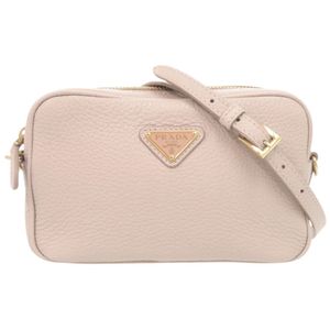 Like New Prada Triangle Logo Mini Bag 1NF060 Leather Pink Beige Shoulder Bag 1697 [Pre-owned] PRADA