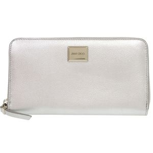 Like New Jimmy Choo Round Zip Leather Silver Long Wallet 1580 [Used] JIMMY CHOO
