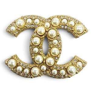 Mint condition☆CHANEL F24V Metal Coco Mark Faux Pearl Brooch Accessory Gold Made in France Women's with Box and Dust Bag
