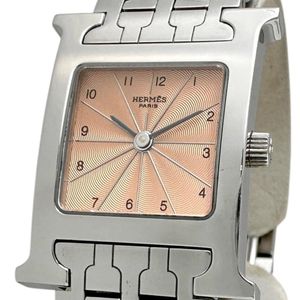 愛馬仕 H-Watch HH1.210 女士腕錶，不鏽鋼錶殼，石英機芯，鮭魚粉紅錶盤/銀色錶帶 [二手]