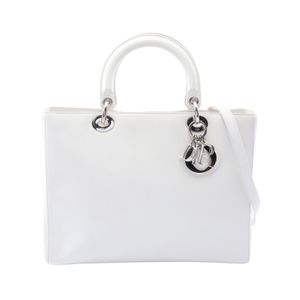 [Used] Dior Lady Dior Large 2-Way Handbag, White Leather, Women's, Used B