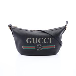 [중고] Gucci 구찌 숄더백 하프문 호보 빈티지 로고 523588 블랙 레더 하프문 로고 프린트 호보백 여성용