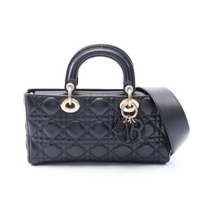 [Used] Dior Lady D-Joy Medium Handbag, Cannage Pattern, 2-Way, M0540ONGE_M900, Black Leather, LADY D-Joy Bag, Medium Size, Women's, Used A