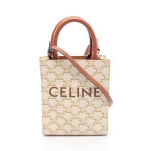 【二手】Celine CELINE手提包 Mini Vertical Cabas Triomphe 2WAY 象牙白/ブラウンPVC 塗層帆布皮革 Triomphe Vertical Cabas Mini