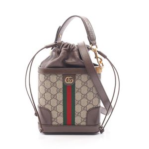 [중고] Gucci 구찌 손가방 오피디아 GG 수프림 미니 버킷백 2WAY 752583 베이지/브라운 PVC 코팅 캔버스 레더 오피디아 미니 버킷백
