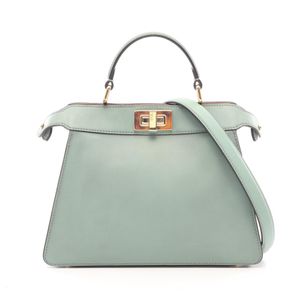 【二手】FENDIPeekaboo ISeeU 小號 Selleria 兩用手提包 8BN327 綠色/粉米色皮革 Peekaboo ISeeU 小號女士包