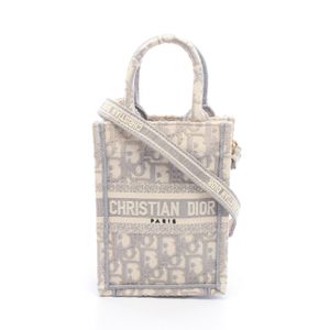 [Used] Dior Book Tote Handbag, Vertical Bag, Mini Phone Bag, 2-Way, Gray/Ivory Canvas Oblique Book Tote Vertical Bag
