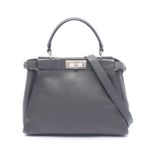 【二手】FENDI Regular Selleria 兩用手提包，灰色皮革，女士，二手 A