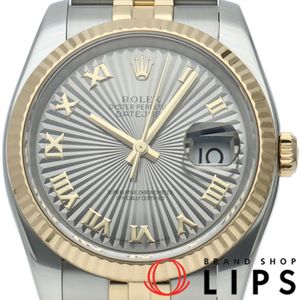 Rolex Datejust 36 男士腕錶，五珠鍊太陽紋錶盤，Datejust 36 116233(F)，附錶盒、保固卡，K18YG/SS 機芯，銀色，2004 年款，成色極佳 [二手]