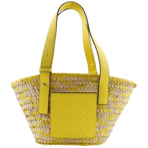 로에베 LOEWE 바스켓 백 스몰 토트백 A223S93X18 라피아×가죽 옐로우 숄더백, 핸드백 오픈형 Basket bag small 여성용【중고】