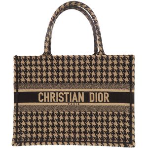 Excellent condition Dior Book Tote Medium Houndstooth Pattern M1296ZRFP Tote Bag Canvas Beige Black 0200 [Used] Dior