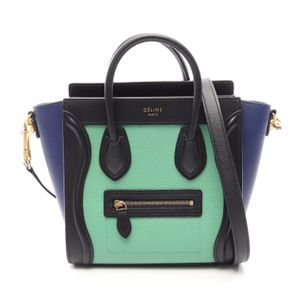 【二手】 CELINE Luggage Nano Shopper 兩用手提包，綠/黑/藍皮革，女士，二手 A