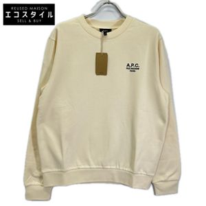 A.P.C. CHOBV-M27913 Beige x Black Cotton Logo Embroidered Crew Neck Sweat Pullover, Size M [Used]