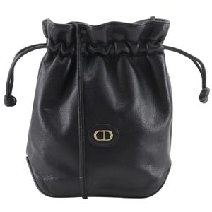 Christian Dior Vintage Calfskin Shoulder Bag, Black, Crossbody, Drawstring Purse, Women's [Pre-owned]